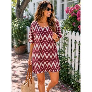 Burgundy Chevron Dress Jamie & Layla Petite Modest Coastal Casual Vacation
